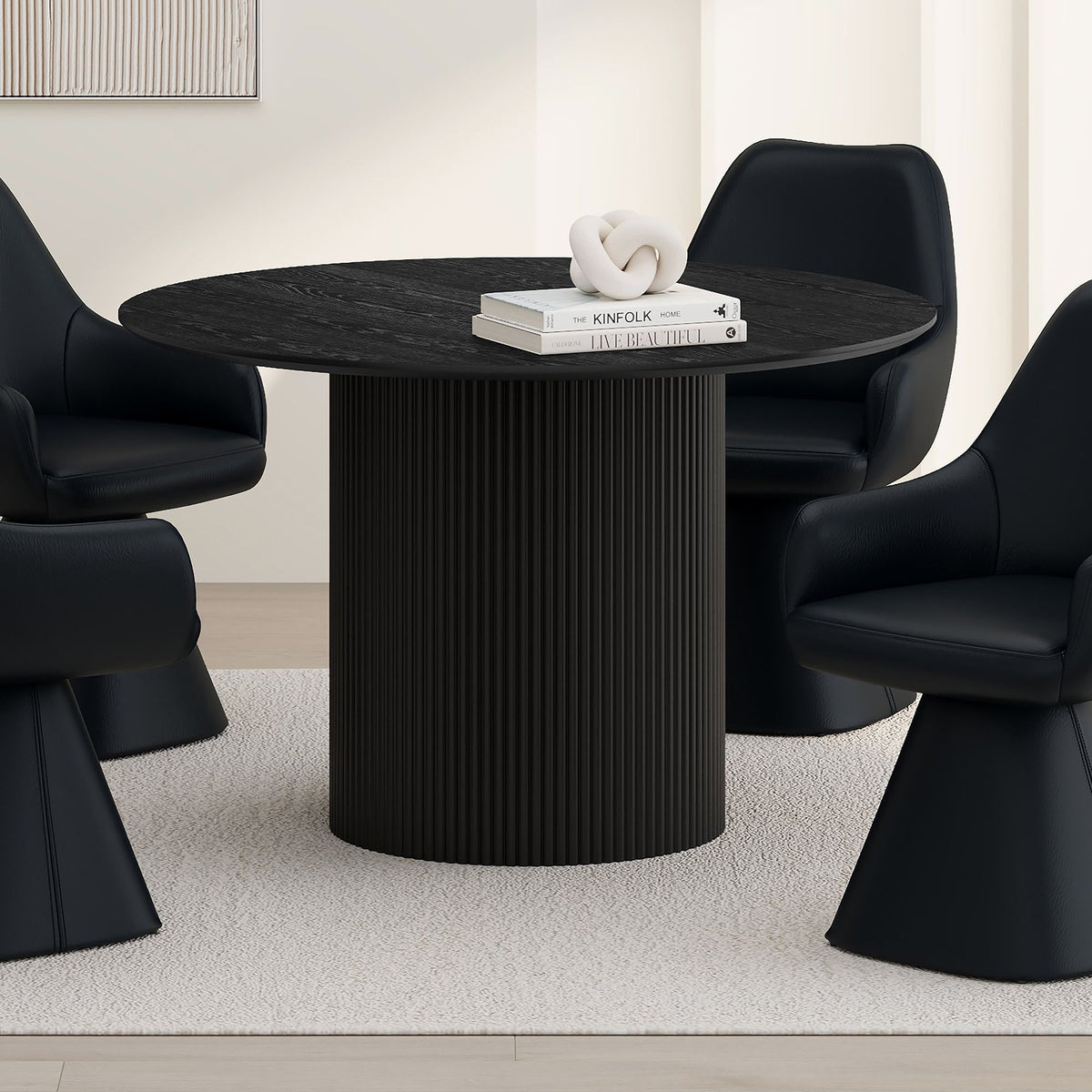Wood Round Dining Table, 47" in Black