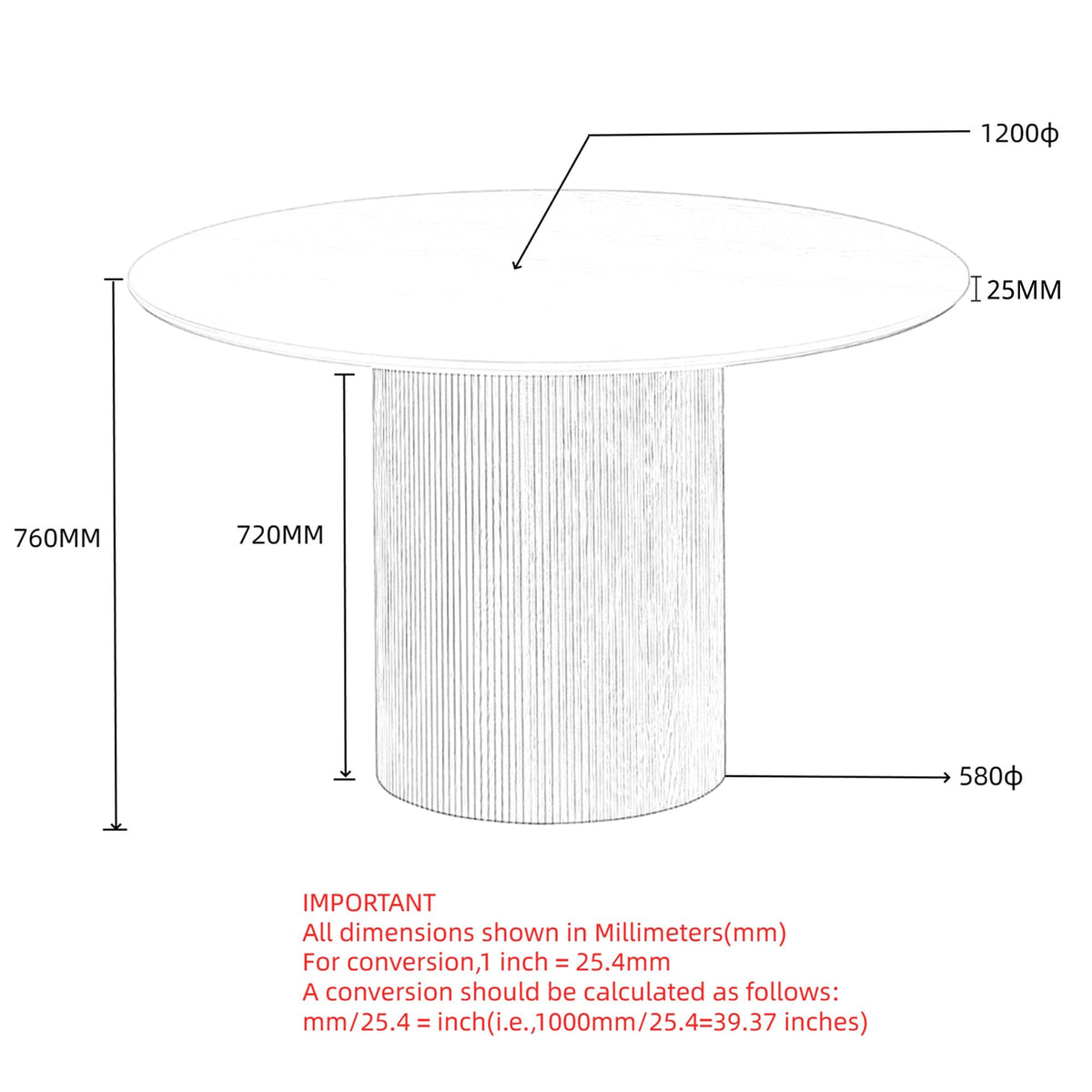 Wood Round Dining Table, 47" in Black