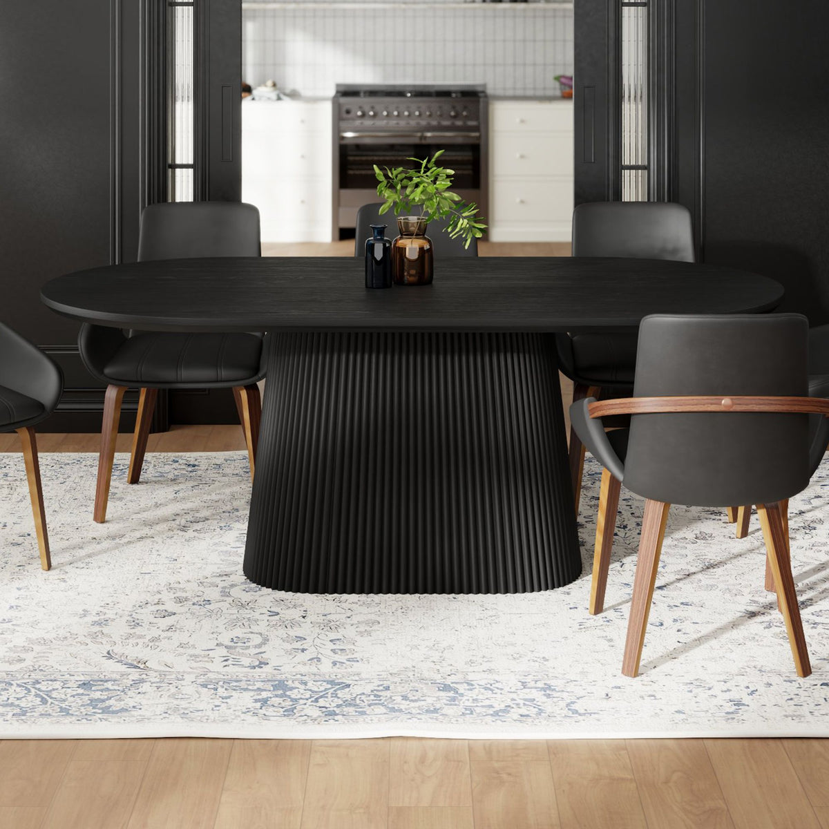 Wood Oval Dining Table, 79" in Black