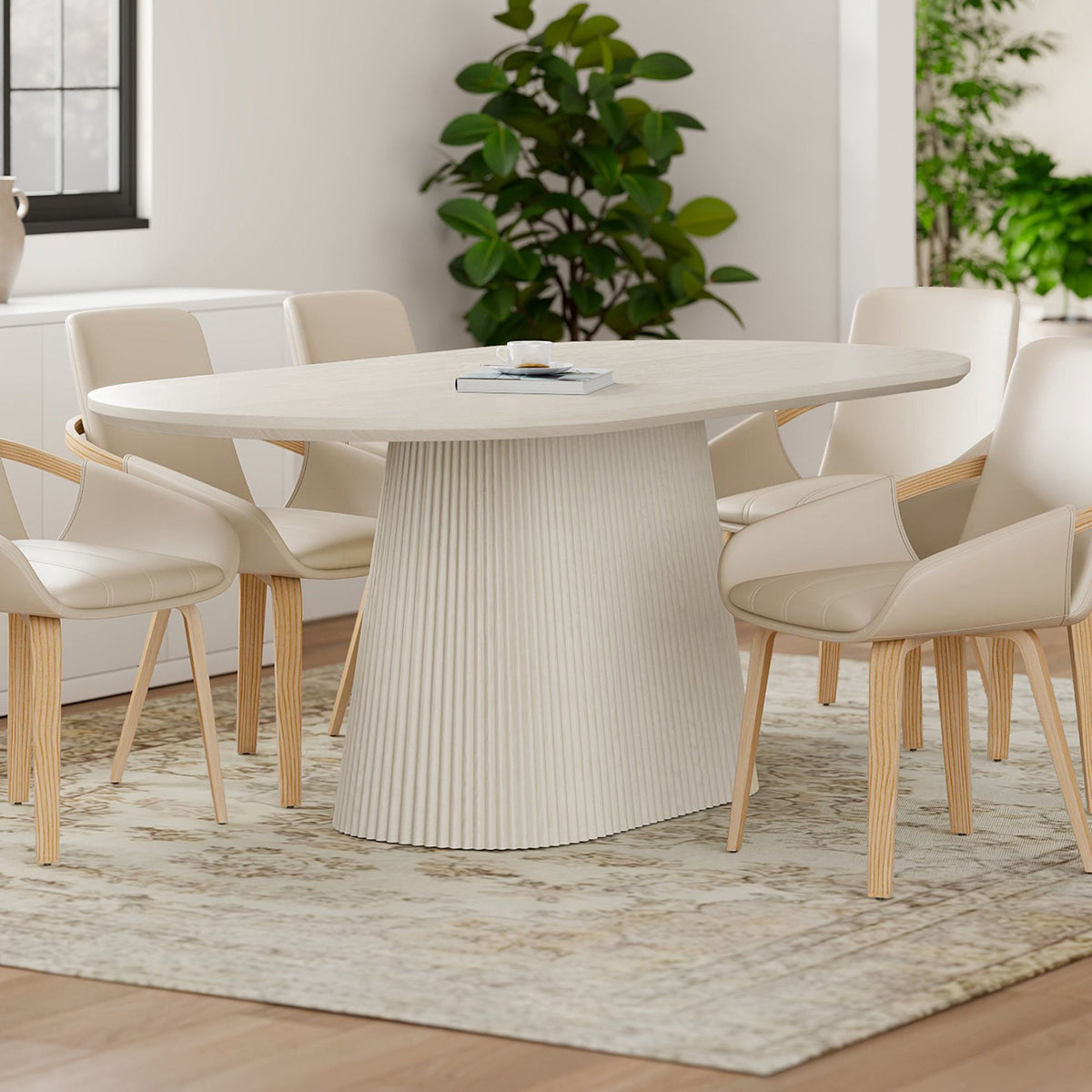 Wood Oval Dining Table, 79" in Ivory