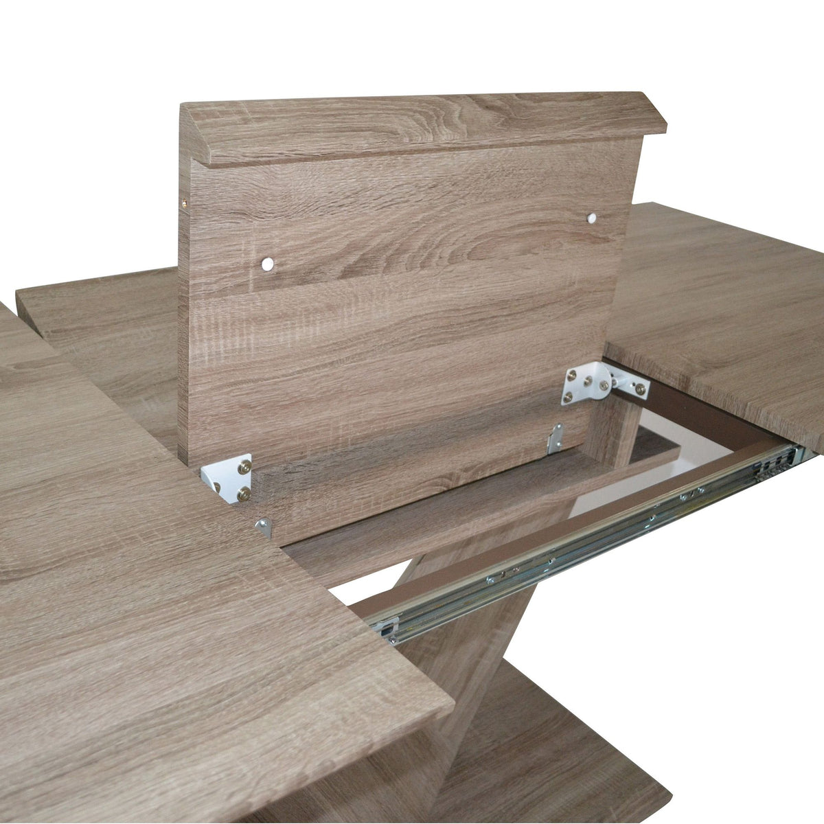 Wood Dining Table with Extension, 63"-87" in Washed Oak