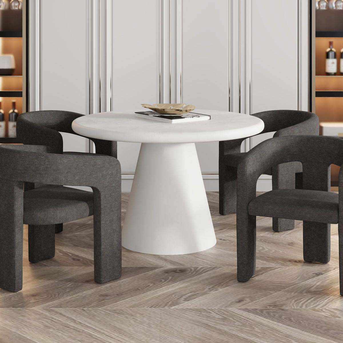 Concrete Round Dining Table, 47" in White