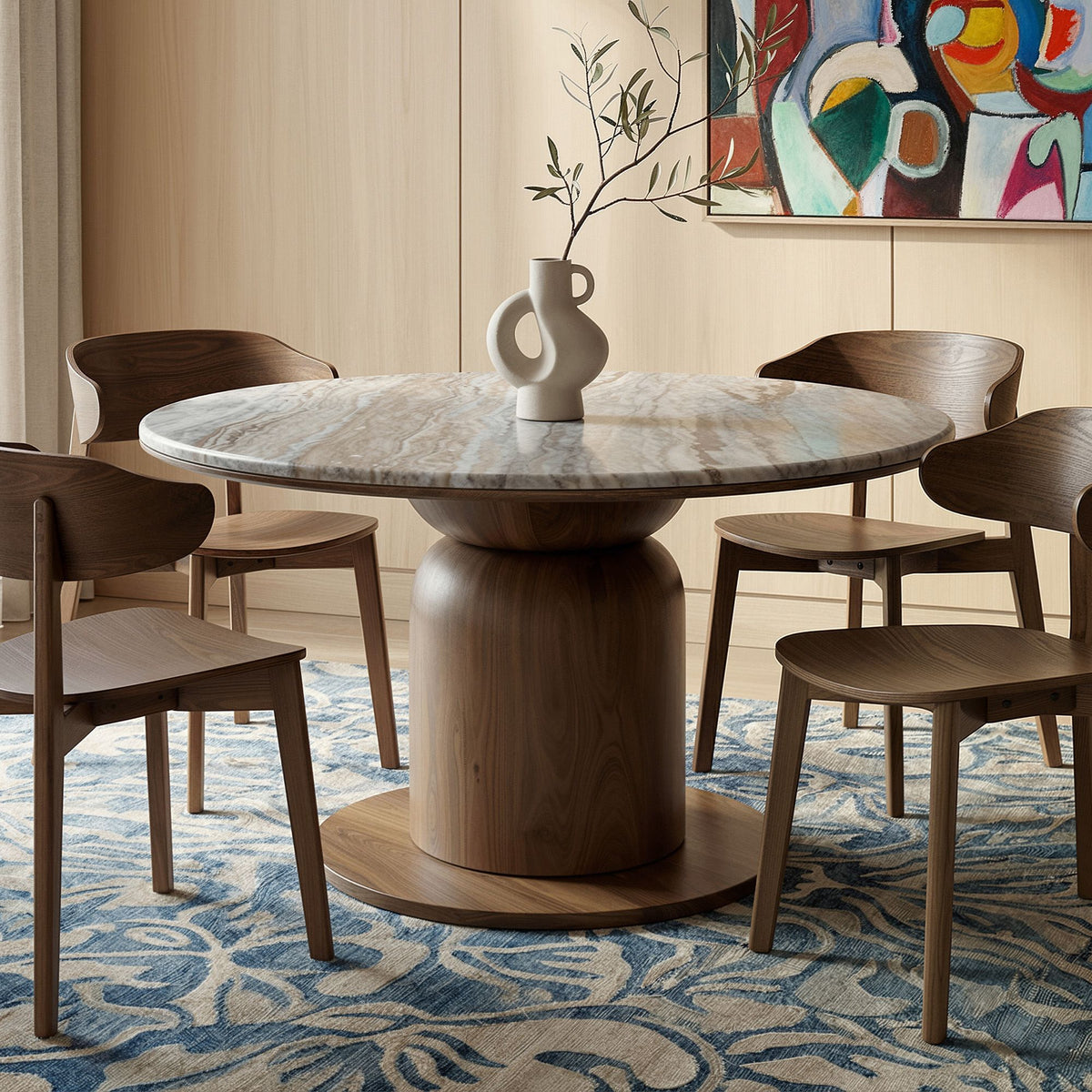 Solid Wood Round Dining Table, 50" in Walnut
