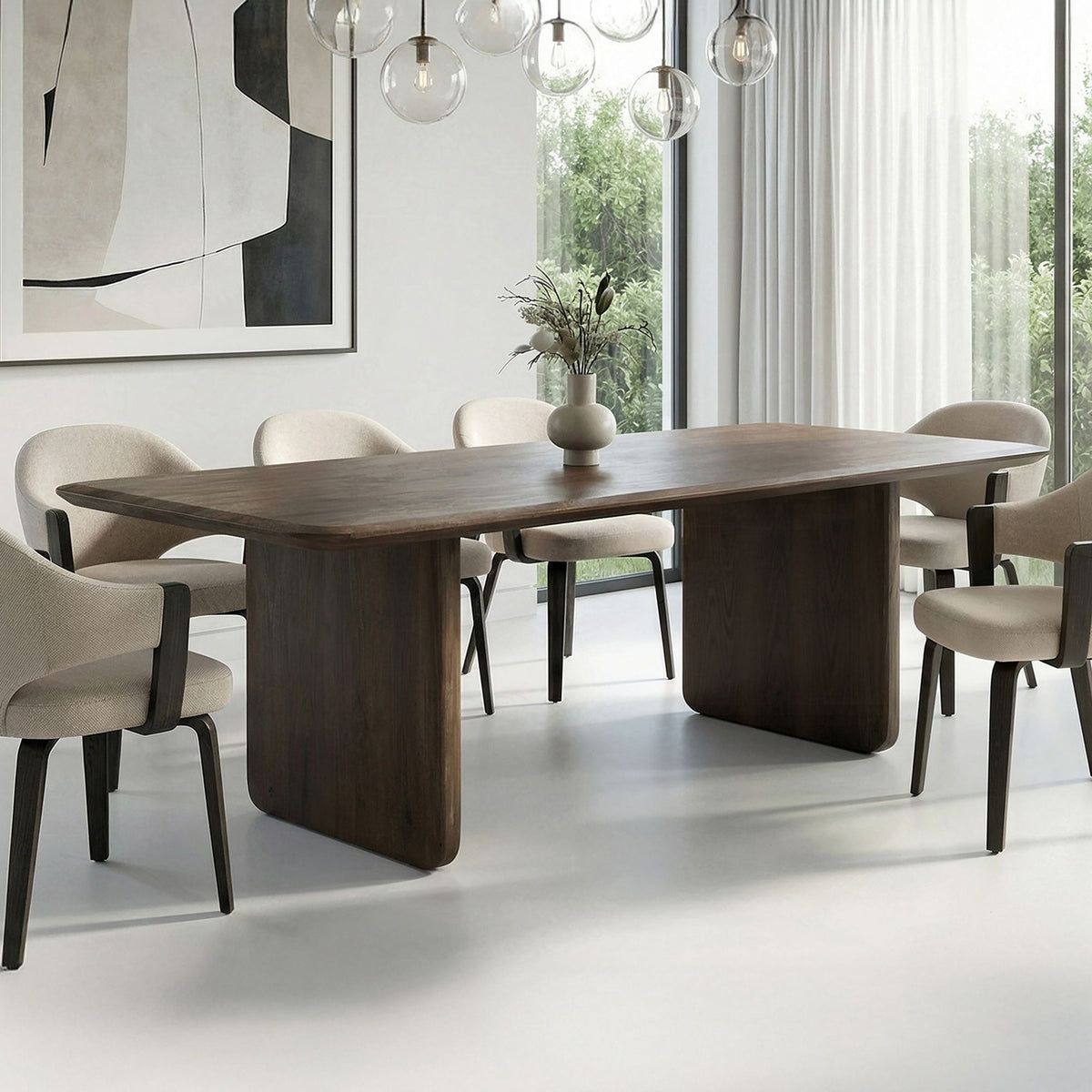 Solid Mango Wood Rectangular Dining Table, 78" in Mocha