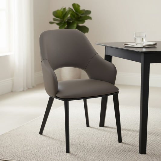 Cutout-Back Faux Leather Dining Chair, Set of 4 in Stone and Black