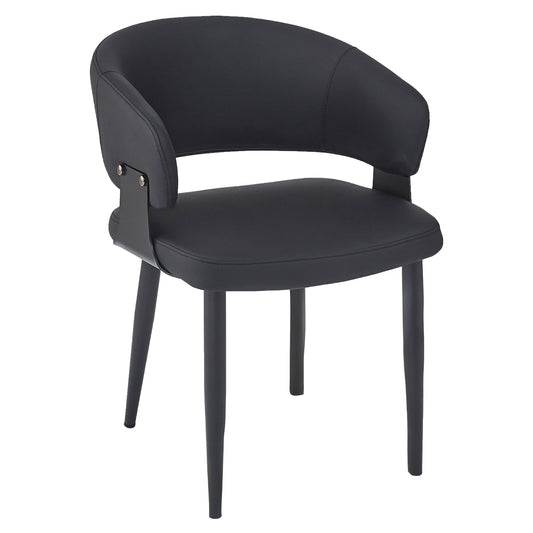Curved-Back Faux Leather Dining Chair, Set of 4 in Black and Black