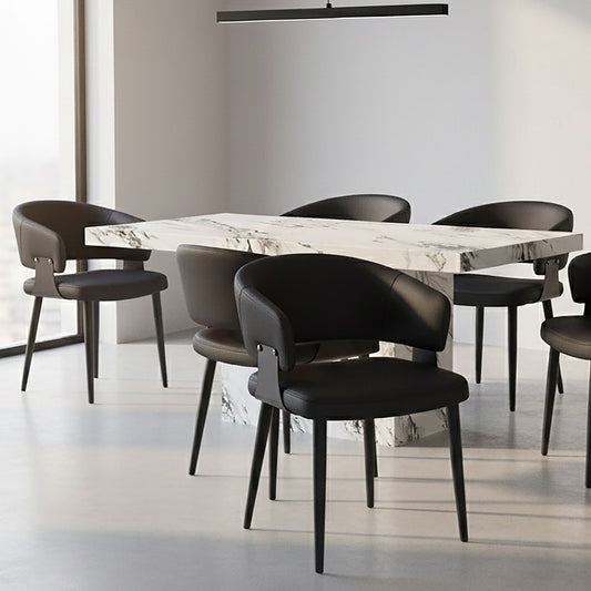 Curved-Back Faux Leather Dining Chair, Set of 4 in Black and Black