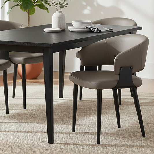 Curved-Back Faux Leather Dining Chair, Set of 4 in Stone and Black