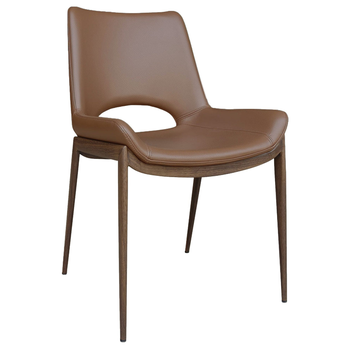 Contoured Faux Leather Dining Chair, Set of 6 in Saddle and Walnut