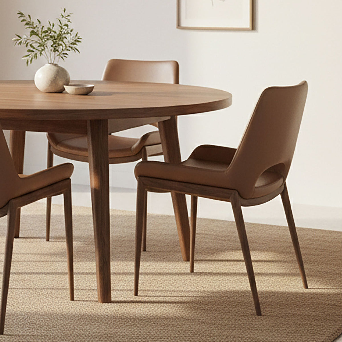 Contoured Faux Leather Dining Chair, Set of 6 in Saddle and Walnut