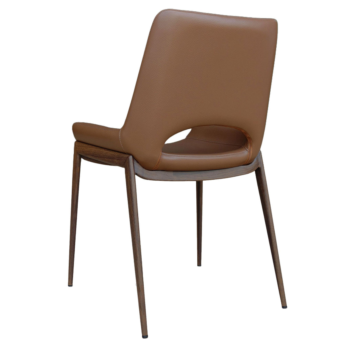 Contoured Faux Leather Dining Chair, Set of 6 in Saddle and Walnut