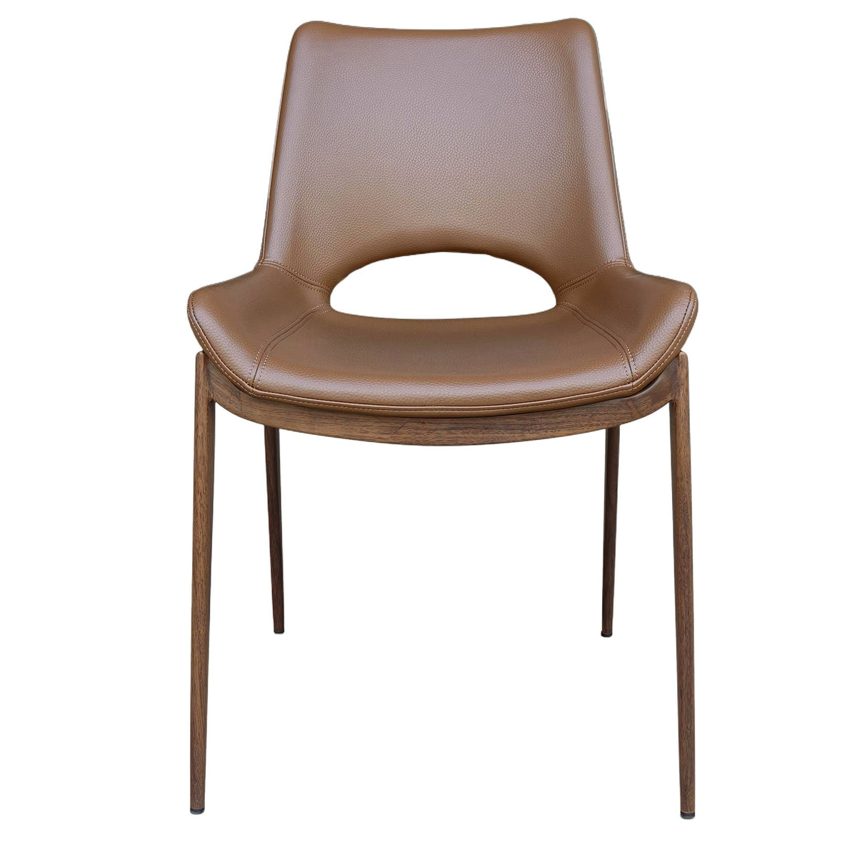 Contoured Faux Leather Dining Chair, Set of 6 in Saddle and Walnut