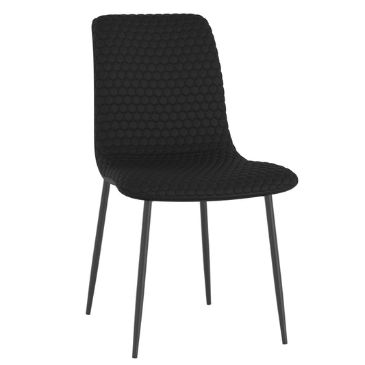 Honeycomb-Stitched Faux Leather Dining Chair, Set of 2 in Black and Black