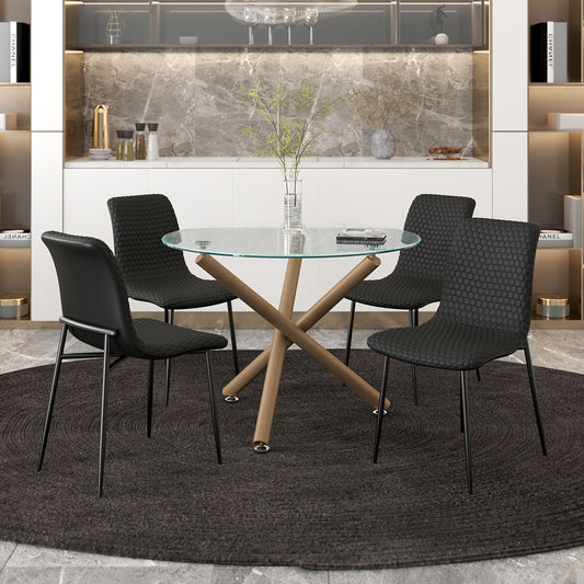 Honeycomb-Stitched Faux Leather Dining Chair, Set of 2 in Black and Black