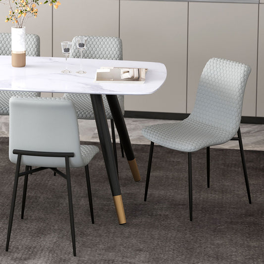 Honeycomb-Stitched Faux Leather Dining Chair, Set of 2 in Light Grey and Black