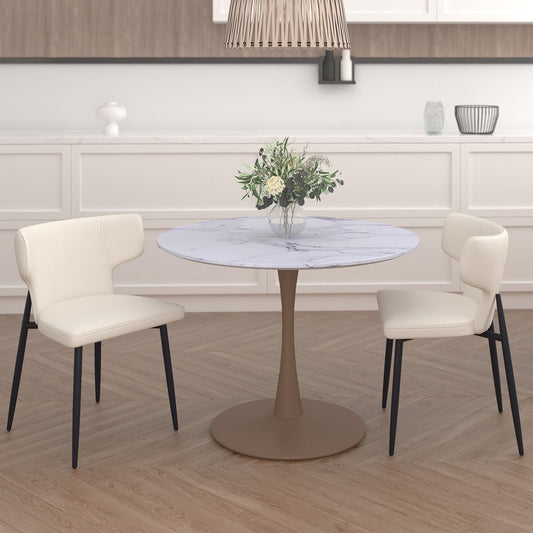Wingback Faux Leather Dining Chair, Set of 2 in Beige and Black
