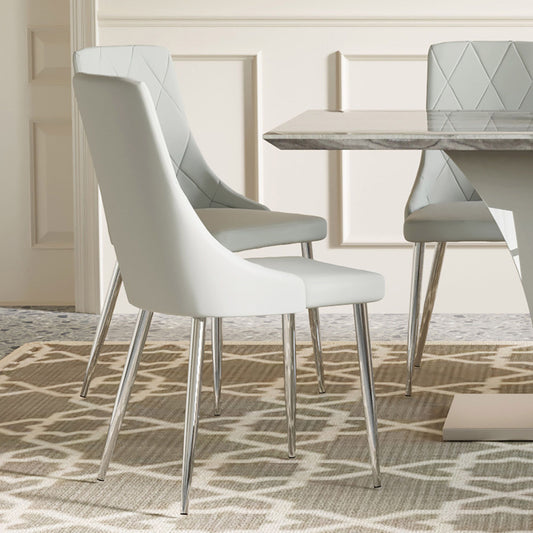 Curved-Back Faux Leather Dining Chair, Set of 2 in Light Grey and Chrome