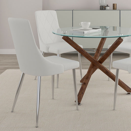 Curved-Back Faux Leather Dining Chair, Set of 2 in White and Chrome