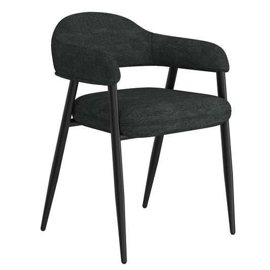 Curved-Back Upholstered Dining Chair, Set of 2 in Charcoal and Black