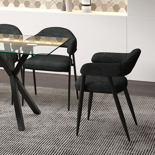 Curved-Back Upholstered Dining Chair, Set of 2 in Charcoal and Black