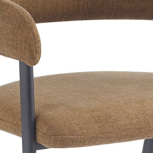 Curved-Back Upholstered Dining Chair, Set of 4 in Caramel and Black