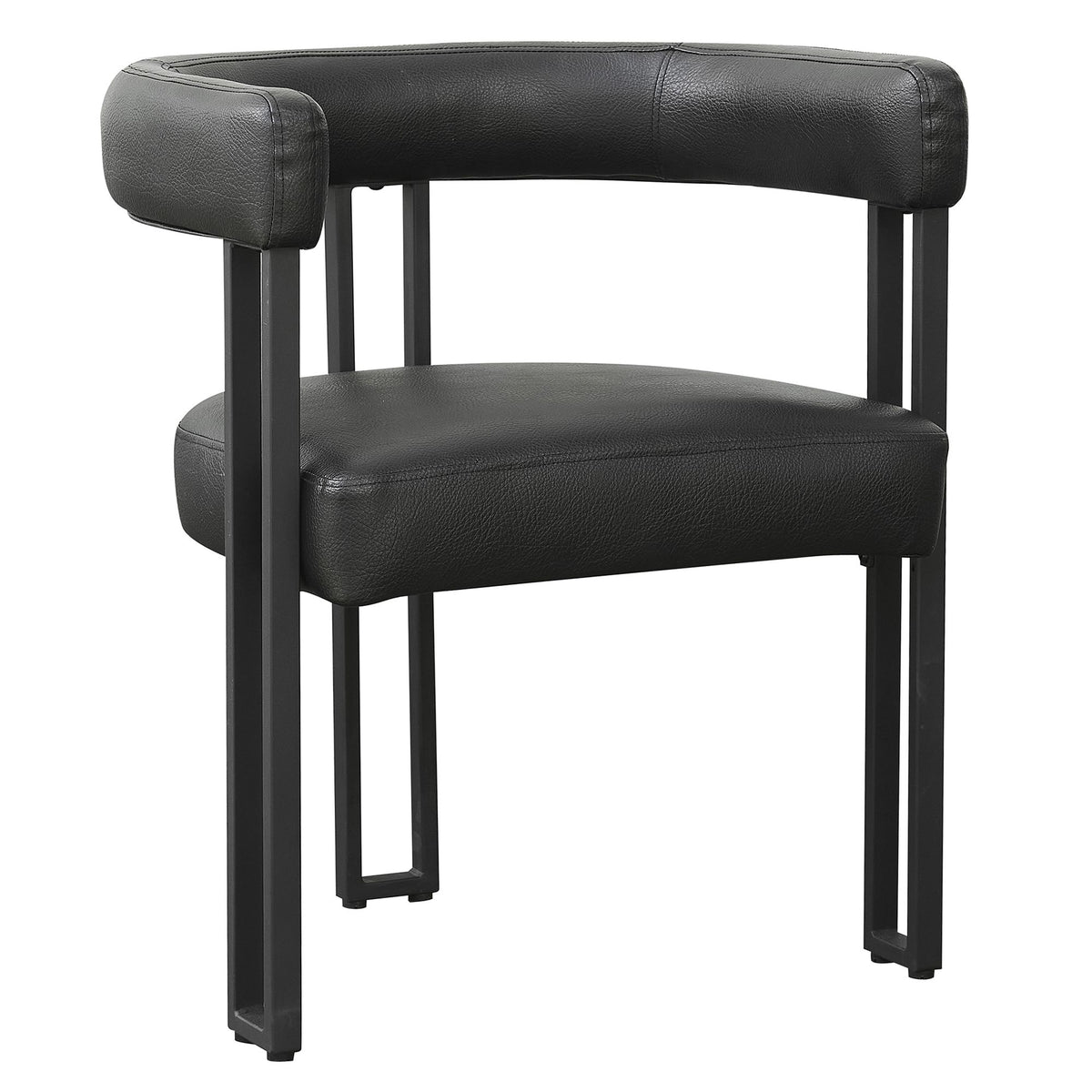 Faux Leather Dining Chair, Set of 2 in Black PU and Black