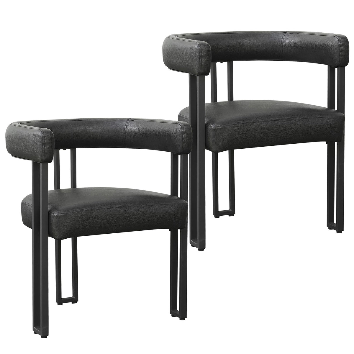 Faux Leather Dining Chair, Set of 2 in Black PU and Black