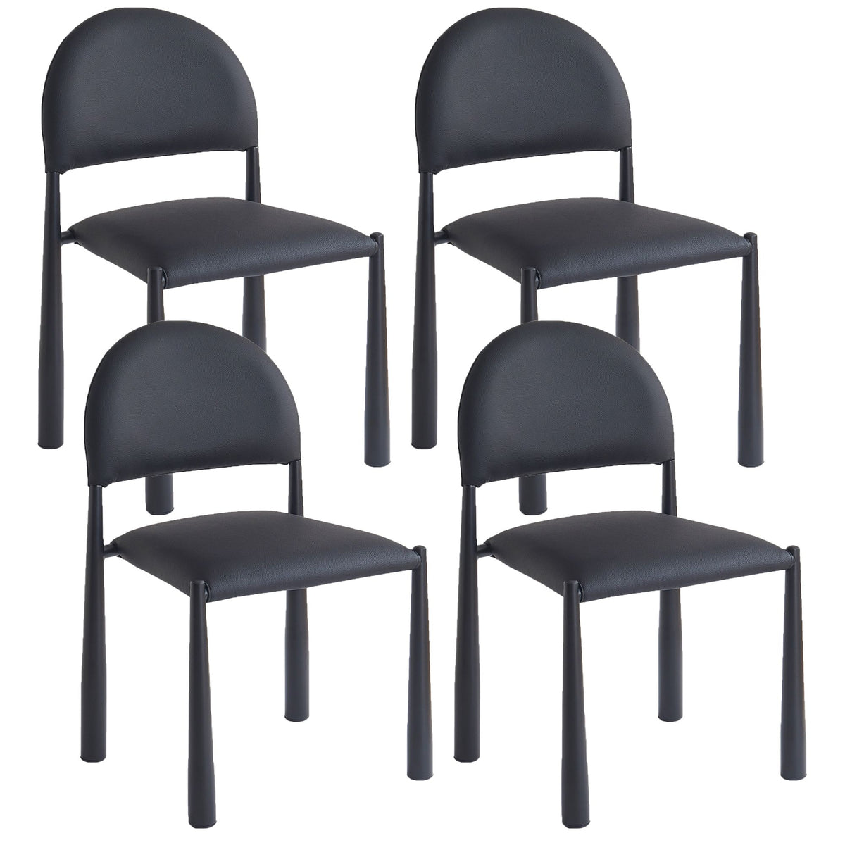 Mid-Century Faux Leather Dining Chair, Set of 4 in Black and Black