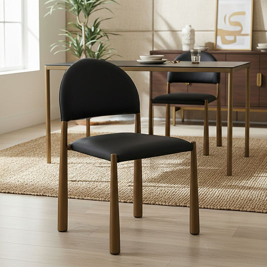 Mid-Century Faux Leather Dining Chair, Set of 4 in Black and Aged Gold