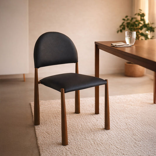 Mid-Century Faux Leather Dining Chair, Set of 4 in Black and Walnut