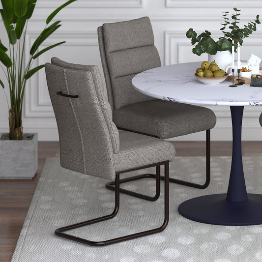 Handle-Back Upholstered Dining Chair, Set of 2 in Charcoal Fabric and Black
