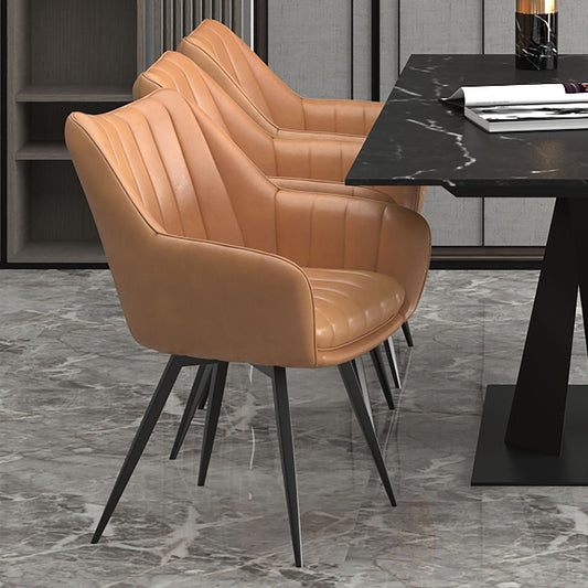 Contoured Faux Leather Swivel Dining and Accent Chair, Set of 2 in Camel and Black