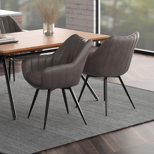 Contoured Faux Leather Swivel Dining and Accent Chair, Set of 2 in Charcoal and Black