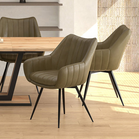 Contoured Faux Leather Swivel Dining and Accent Chair, Set of 2 in Moss and Black