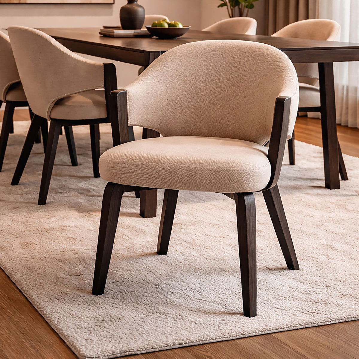 Contoured Upholstered Dining Chair, Set of 2 in Toffee and Walnut