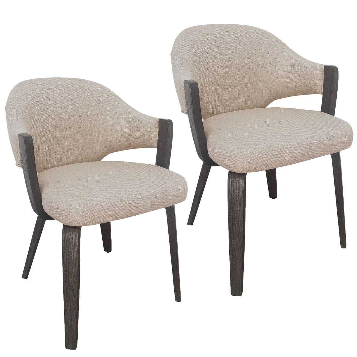 Contoured Upholstered Dining Chair, Set of 2 in Toffee and Walnut