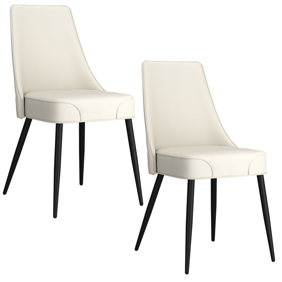 Piped Faux Leather Dining Chair, Set of 2 in Beige and Black