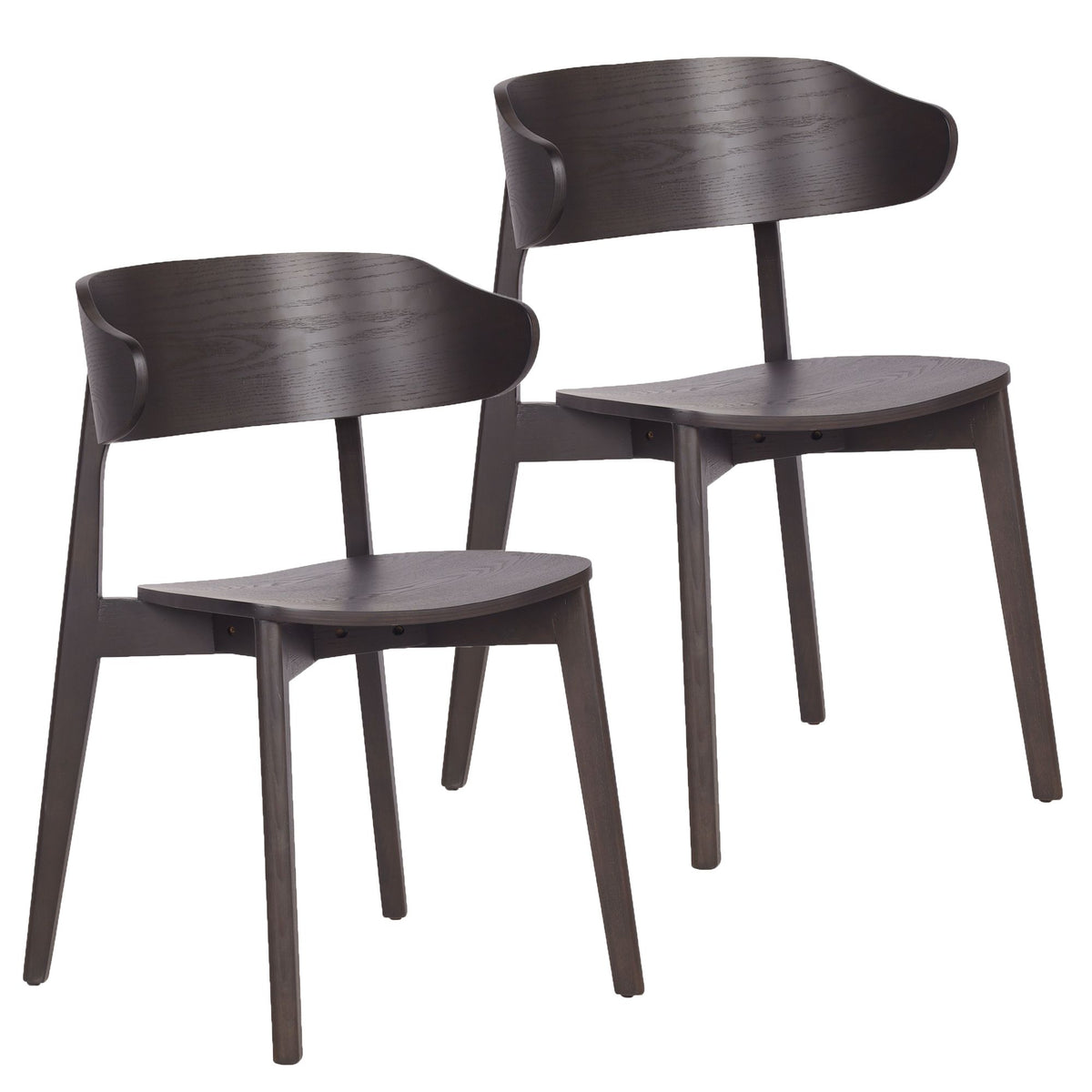 Mid-Century Solid Wood Dining Chair, Set of 2 in Mocha