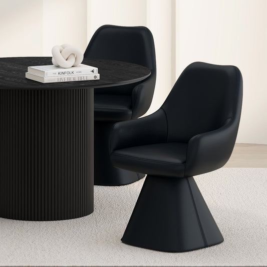 Faux Leather Swivel Dining and Accent Chair in Black