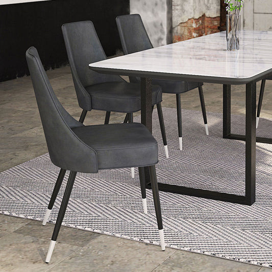 Piped Faux Leather Dining Chair, Set of 2 in Vintage Grey and Black