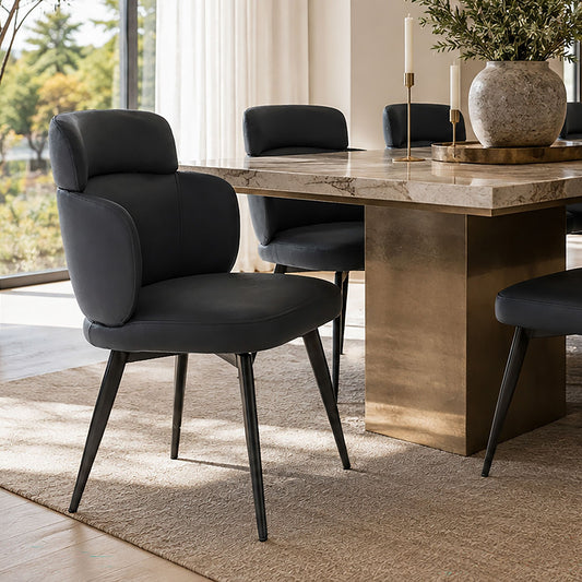 Cross-Back Faux Leather Dining Chair, Set of 4 in Black and Black