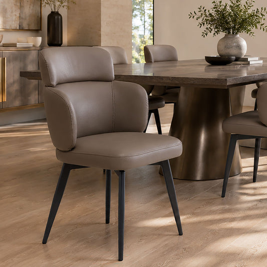 Cross-Back Faux Leather Dining Chair, Set of 4 in Stone and Black