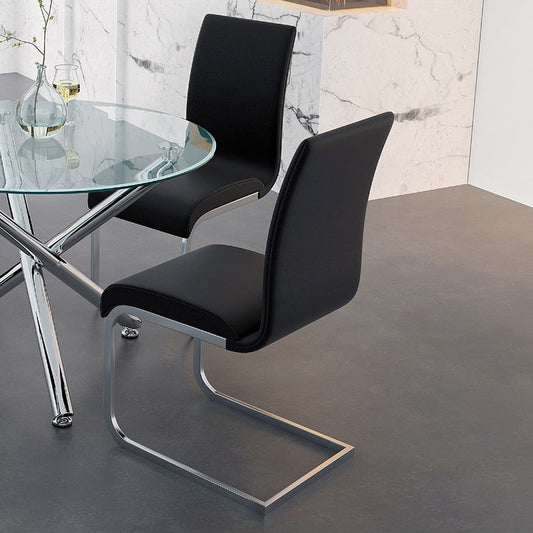 Faux Leather Dining Chair, Set of 2 in Black and Chrome