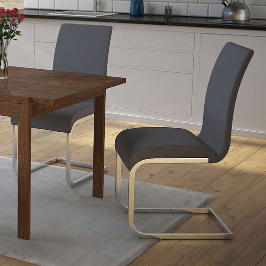 Faux Leather Dining Chair, Set of 2 in Grey and Chrome