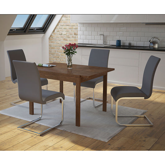 Faux Leather Dining Chair, Set of 2 in Grey and Chrome