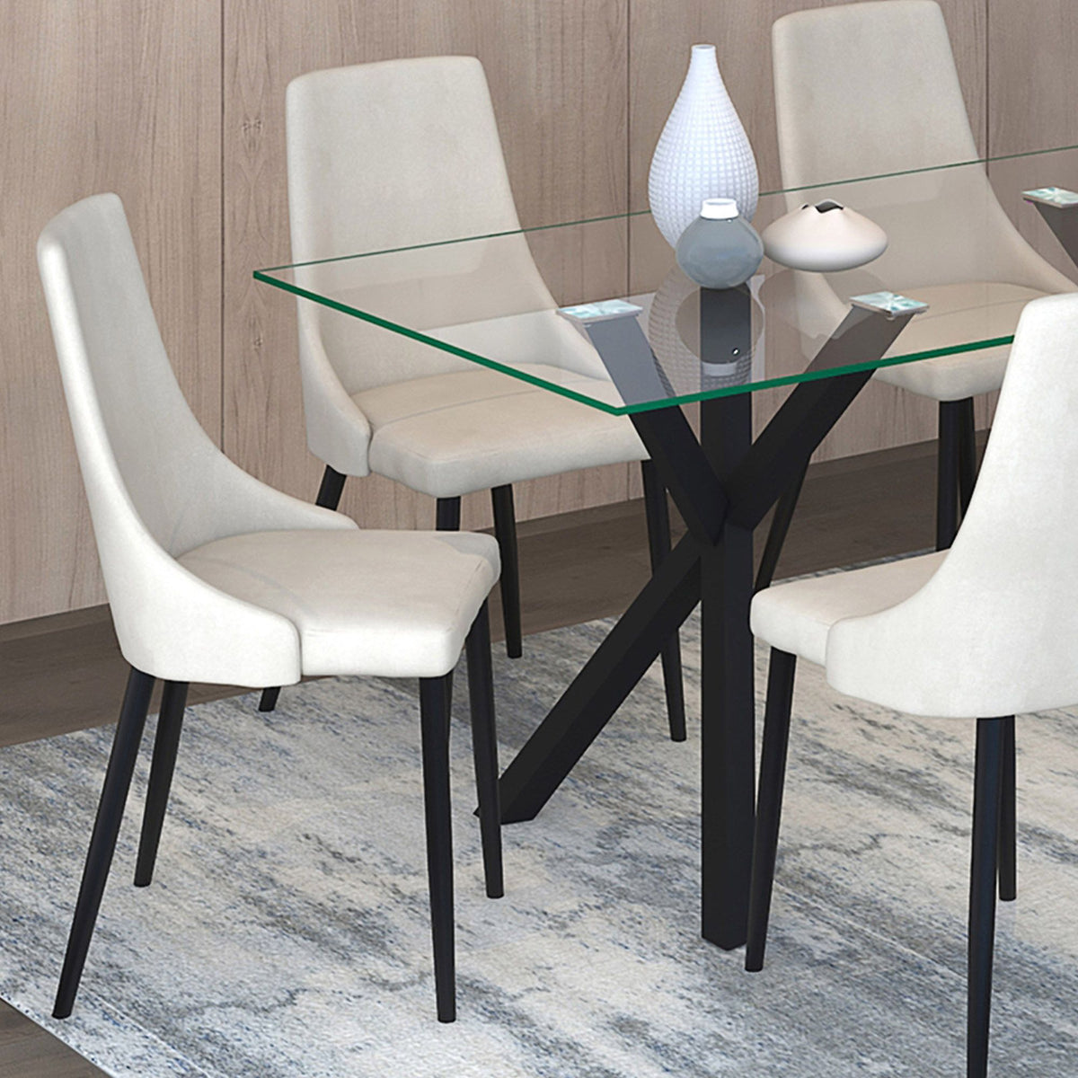 Mid-Century Upholstered Dining Chair, Set of 2 in Beige and Black