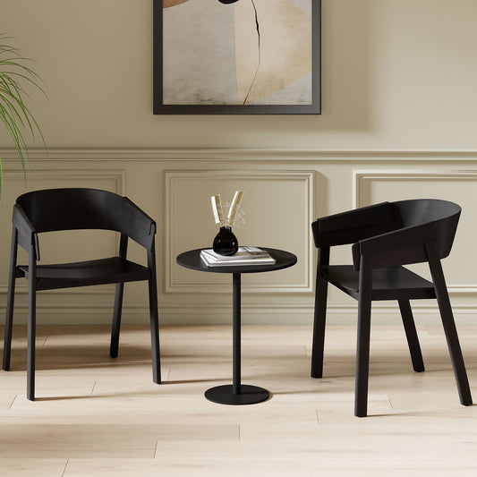 Mid-Century Solid Wood Dining Chair, Set of 2 in Black