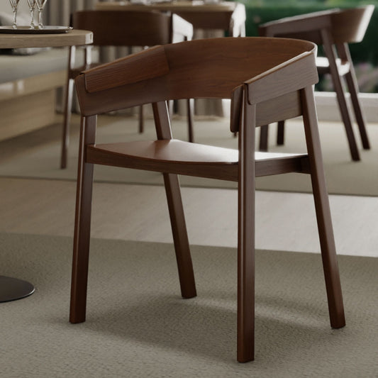 Curved-Back Solid Wood Dining Chair, Set of 2 in Walnut – 22" Wide