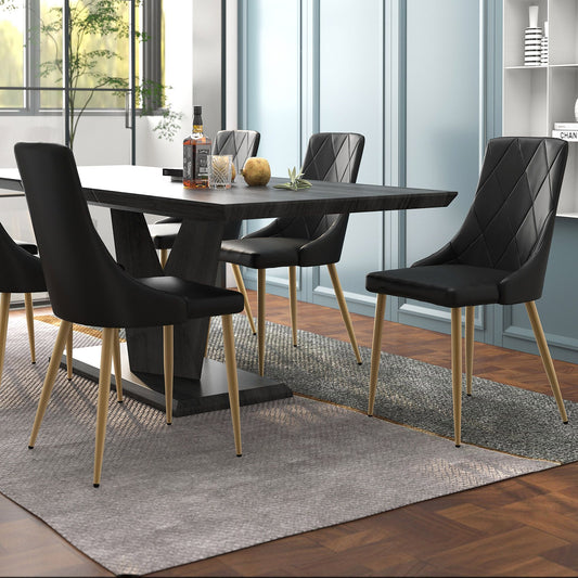 Curved-Back Faux Leather Dining Chair, Set of 2 in Black and Aged Gold
