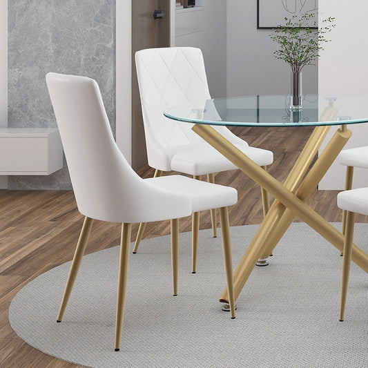 Curved-Back Faux Leather Dining Chair, Set of 2 in White and Aged Gold